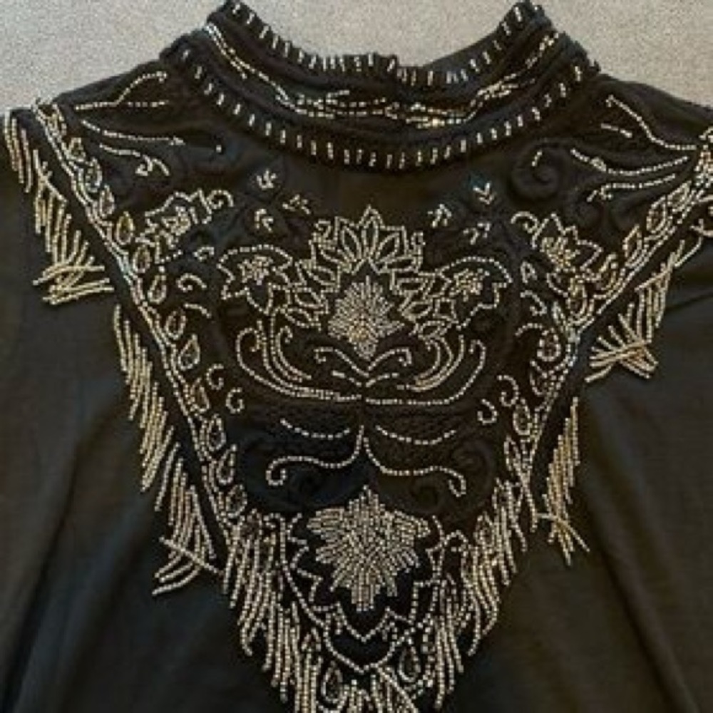Haute Hippie Black Top with Silver Embellishments
